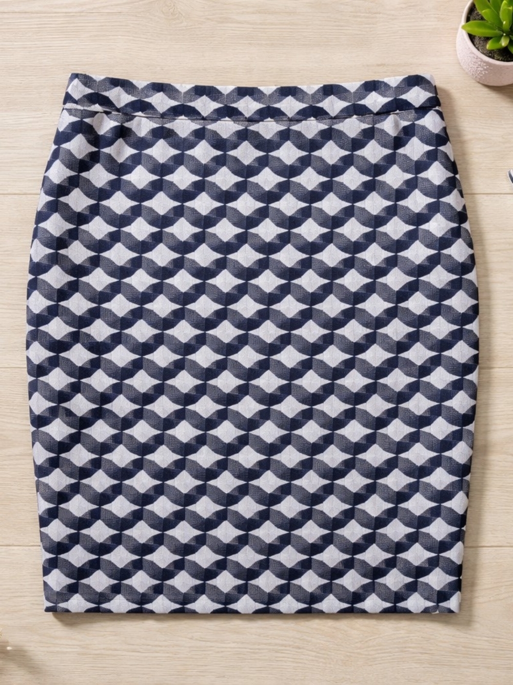 Trina Turk Navy and White Geometric Pencil Skirt